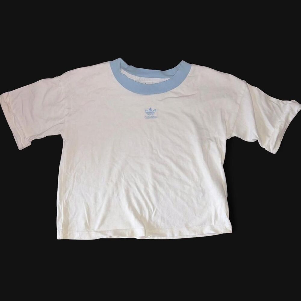 Adidas Women's White and Blue Crop-top
